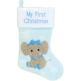 Des Babys 1st Weihnachtsstrumpf mit Bestickter Schneeflocke Und Elefant - Blau