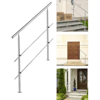 VINGO Edelstahl-Handlauf Gelaender fuer Treppen Bruestung Balkon Ø 42mm,mit 3 Querstreben (120cm, 3 Querstreben) - Silber