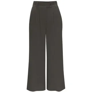 LASCANA LASCANA, Bundfaltenhose mit Taschen und Knopfdetail, weites Bein, Leinenhose, Sommerhose, grün