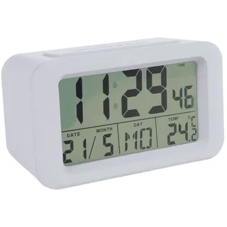 FISURA - Weiß Digitaler Wecker mit LED-Licht. Wecker mit Datums- und Temperaturanzeige. 2 Alarme. Schlummertaste. Wecker digital mit Batterie 2 AAA-Batterien. 12x5,5x7
