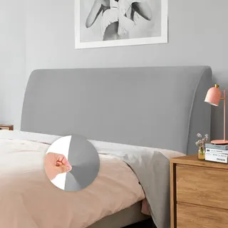 Caijin Bettkopfteil Hussen Bett Kopfteil Bezug, Weicher Strecken Samtstoff Staubdicht, Staubdichte Schutzhülle für gepolsterte Schlafzimmer Kopfteil, Samt Stoff (200-220 cm(King), Silber Grau)