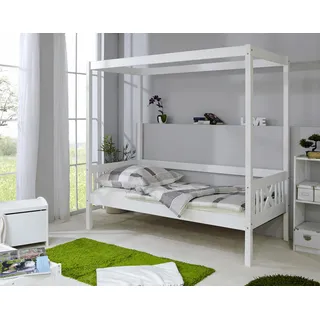 TICAA Himmelbett Lino 90 x 200 cm Kiefer massiv weiß
