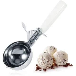 Eisportionierer 8 cm, Poliert Edelstahl Eislöffel, Portionierer für Eiscreme, Reis, Melonenkugeln, Plätzchen, Kuchen, Obst, Kartoffelbrei, Teig, Küchenwerkzeug mit Bequeme Kunststoffgriff (Weiß)