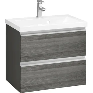 WELLTIME Waschbeckenunterschrank WELLTIME "Ohio", grau (eichefarben, silber, graphit), B:60cm H:56cm T:39cm, Schränke, Waschbeckenunterschrank, Badmöbel, Waschtisch inkl. Waschbecken, Breite 60 cm