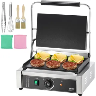 VEVOR kommerzieller Panini-Grill, 2200 W elektrischer Sandwich-Panini-Maker, Sandwich-Pressgrill aus Edelstahl, Panini-Grill mit Temperaturregelung und 36 x 23 cm großer, flacher Emaille-Platte