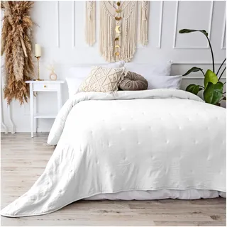 CalmyHOME Bettüberwurf Tagesdecke Bett Überwurf 200x220cm Sofaüberwurf Steppdecke Sofa Decke Überwurfdecke Tages Decken Betthusse XXL Überdecke Gesteppte Tagesdecken gesteppt Quilt (Weiss)