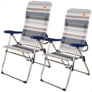 AKTIVE 62259-2er-Pack hohe Klappstühle für Strand, Garten, Terrasse oder Camping | Maße 47x66x108 cm | 5 Positionen, Tragegriff und Anti-Rutsch-Pads