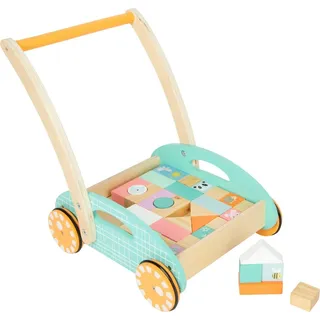 small foot Lauflerwagen "Pastell", inkl. 34 Holzbausteine mit süßen Tiermotiven, ab 12 Monaten, 11766