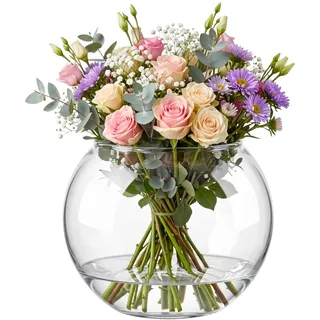 Glasset Glasvase Olivia Classic Runde Form Kugel aus Calcium Glas klar Vase und Kerzenhalter Inhalt 3195 ml Höhe 15,5 cm für Wohnzimmer Esszimmer Blumen und Geschenk