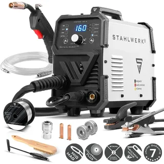 STAHLWERK Schutzgasschweißgerät MIG/MAG 160 M – kompakter 5-in-1-Kombi-Inverter mit 160 A für MIG/MAG, FLUX (Fülldraht), MMA (E-Hand) & Lift-TIG