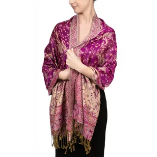 Achillea Pashmina-Schal mit Fransen, weich, seidig, wendbar, Paisleymuster, hellviolett