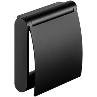 KEUCO Plan Toilettenpapierhalter mit Deckel, offene Form, Metall schwarz matt, Made in Germany, schwenkbar, inkl. Schrauben und Dübel, Klopapierhalter zum Bohren