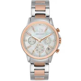 Armani Exchange Uhr für Damen , QuarzChronographenwerk, 36mm 2T Silber/Rose Edelstahlgehäuse mit Edelstahlarmband, AX4331