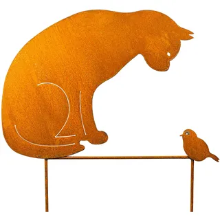 Blümelhuber Edelrost Gartenstecker Katze und Vogel - Beetstecker - Rost Deko Garten