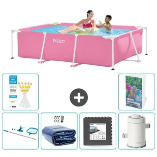 Rechteckiger Frame Pool - 220x150x60 cm - 7-teilig S43 - Rosa