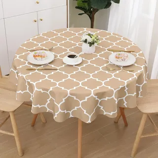 smiry Tischdecke Abwaschbar Rund 140cm Tischtuch Polyester Wasserabweisend Lotuseffekt Marokkanisch Tischwäsche Schmutzabweisend Abwischbare Tafeldecke für Outdoor Party Küche,Khaki