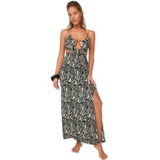 Trendyol Damen Schneiden Sie ein Detailliertes Strandkleid mit Blühender Muster aus Dress, Schwarz, 36 EU