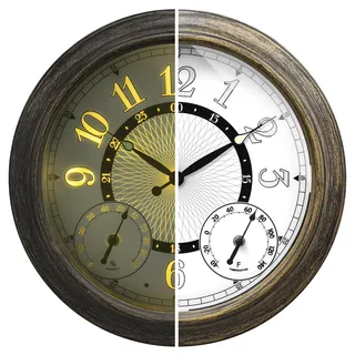 Pytha Sight Outdoor Uhr Garten wetterfest, 38 cm (15 Zoll), beleuchtete Gartenuhr mit intelligentem Lichtsensor, Thermometer & Hygrometer, wasserdichte Wanduhr für draußen