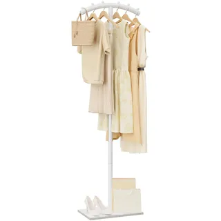 ENUMAIL T-förmige Metall Kleiderbügel, Garderobenständer mit Rock Slab Base, Modern Gekrümmte Freistehend Kleiderständer, für Kleidung, Taschen and Schuh, 175 cm, Weiß
