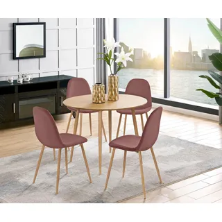 LEONIQUE Essgruppe »Eadwine«, (Set, 5 tlg.), bestehend aus Eadwine Esstisch rund 100 Ø cm und 4 Esszimmerstühlen, rosa