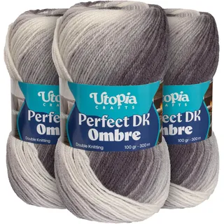 Utopia Crafts DK Wolle Ombre 3er Pack - 3x100g Weiches Acrylgarn, 900m Gesamt, Multicolor Farbverlauf zum Stricken und Häkeln, Oeko-Tex 100 Zertifiziert, Nadel 3,75-4,5mm (008)