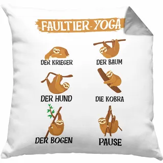 Trendation Faultier Yoga Kissen mit Füllung 40x40 Geschenk Lifestyle Yoga Lehererin Lehrer Geschenkidee (Grau)