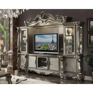 Wohnwand TV-Wand Anbauwand Wohnzimmer Schrank Geschnitzte Möbel Regal Klassisch - Grau