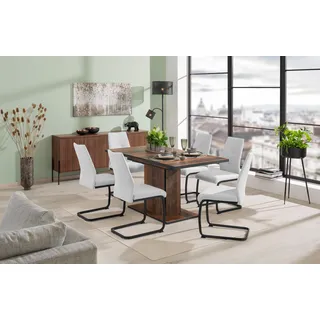 Hela »Ariana, Esstisch mit 6 Stühlen, ausziehbarer Küchentisch« Set, 1 Tisch ausziehbar / 6 Stühle, 7 Stk. tlg. Tisch 120-160cm, 6 Stühle mit hoher Belastbarkeit, grau