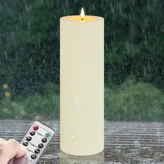 Zevanor 10CM x 30CM Flammenlose wasserdichte LED-Kerze mit Fernbedienung, Timer Funktion Batteriebetrieben Flackernde große Kunststoff Elfenbein Outdoor-Kerze (Langlebige 420 Stunden, 1 Stück)