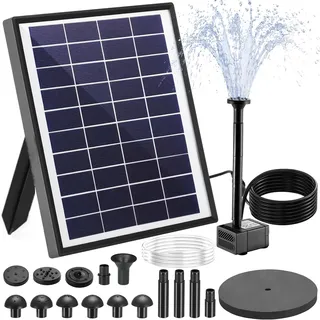 Clevich Solar Teichpumpe 6,5W, Solar Springbrunnen mit Filter, mit 1M Schlauch, 9 Düsen, 3,25M Kabellänge, DIY Brunnen, für Fischteiche, Kleine Teiche, Wasserfälle, Blumentöpfe, Dekorationsbrunnen