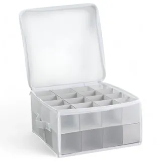 MIJOMA Aufbewahrungsbox Sortierbox Weihnachtstasche für Christbaumkugeln und Weihnachtsschmuck, zusammenklappbar, transparent (Weiß, 30 x 30 x 15 cm für 32 Teile)
