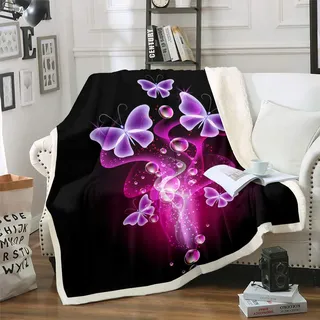 Loussiesd Schmetterling Kuscheldecke Girly Schmetterlinge Druck Wohndecke 150x200cm für Sofa Lila Fliegende Insekten Dekor Flanell Fleecedecke Chic Luxus Tiermuster Decke