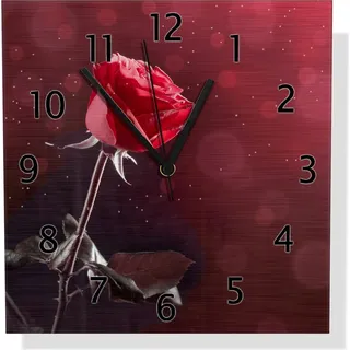 Wallario Design Wanduhr Rote Rose Single aus Aluverbund, Größe 30 x 30 cm - Rot