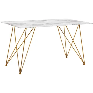 Beliani Esstisch Kenton 140 cm V förmigen Füße Sicherheitsglas Tischplatte Marmoroptik Rechteckig Modern - Glas, 4-Sitzer, 80x76x140 Esszimmer, Esstische