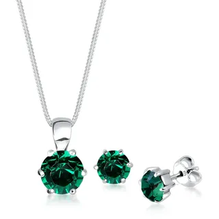 Elli Schmuckset Damen Basic Edel Elegant mit Kristalle Grün 925 Silber