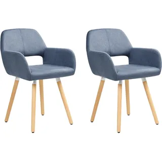 Beliani Esszimmerstuhl Stoff marineblau Retro-Stil 2er Set