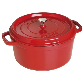 STAUB Gusseisen Bräter/Cocotte, rund 28cm, 6,7L, Aromaregen Funktion für optimale Befeuchtung, Für alle Herdarten inkl. Induktion & Backofen, Kirschrot