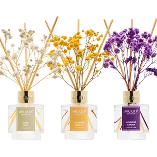 Airkeep Raumduft 50ml x3, Reed Diffuser mit Clean Linen, Neroli Vanil, Lavender Garden, Raum Duft mit 24 Duftstäbchen, Lufterfrischer für Badezimmer, Wohnung, Heimdekoration