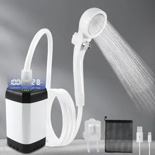 LIBERRWAY Campingdusche Akku Camping Dusche Outdoor Mit duscheschlauch und wiederaufladbarer Akku Wasserpumpe für Garten Reisen Autowäsche-Weiß & Schwarz