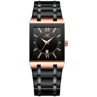 Silverora Armbanduhr Herren Rechteckig Herrenuhren: 3ATM Wasserdicht Eckige Analoge Quarz Uhren Herren Multifunktional Kalender Leuchtzeiger Uhr mit Edelstahlarmband Geschenke für Männer schwarz rosa