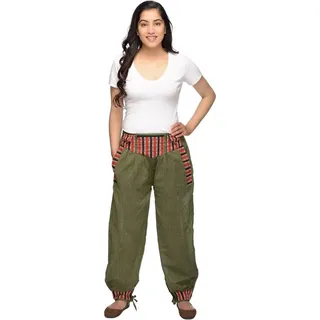 Haremshose Freizeithose Thamel Stoffhose mit breitem gewebtem Bund für Damen, grün S/M - Grün