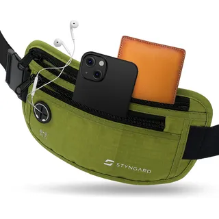 Flache Bauchtasche diebstahlsicher RFID Schutz - Geldgürtel zum Umhängen - Reise Bauchtasche mit Diebstahlschutz - Brustbeutel Damen und Herren Sport - STYNGARD - Modell Madrid