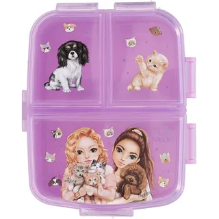 DEPESCHE 13518 TOPModel Kitty and Doggy - Brotdose in Lila, mit Model Motiv, Hunden und Katzen, Lunchbox mit 4 Fächern und Klappdeckel