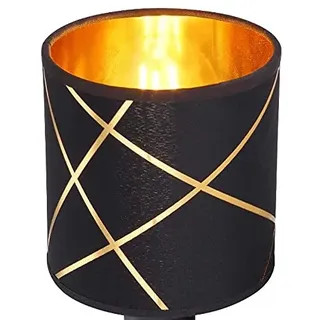 Lampenschirm E27 Vintage Schwarz/Gold – Textil Ersatzschirm für Tischlampe, Stehlampe, Pendelleuchte & Retro Hängelampe – E27 Fassung, Ø 13 cm, Modernes Schwarz/Gold Muster, Retro Industrial Design