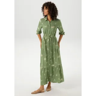 Maxikleid ANISTON CASUAL, Damen, Gr. 38, N-Gr, grün (salbei, sand), Web, Obermaterial: 100% Viskose, bedruckt, figurumspielend knöchelfrei, 1-Knopf-Manschette, Kleider Maxikleid, mit Palmen bedruckt - jedes Teil ein Unikat, Topseller