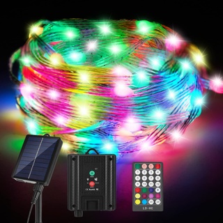 IMAGE Solar Lichterkette 10M Wasserdichte Solarbetriebene Lichterketten mit Fernbedienung, Solar USB betrieben 12 Modi, für Innen und Außen Schlafzimmer Innenhof Garten Hochzeit Party Weihnachten