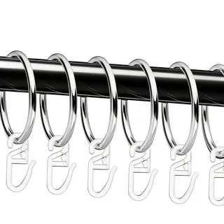 50 Stück Metall Gardinenringe und 50 Stück Kunststoff Gardinenhaken, Schwarz Vorhangringe Duschvorhangringe 32 mm Innendurchmesser (Silber)