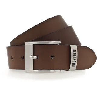 Ledergürtel MUSTANG "Spencer", Herren, Gr. 95, braun (bailys), Rindsleder, unifarben, Gürtel Ledergürtel, mit schlichter Dornschließe in mattem Silber