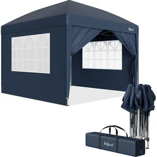 Zelsius Faltbarer Pavillon 3x3 m mit Seitenwänden, Blau, Faltpavillon UV30, Gartenzelt faltbar - Blau
