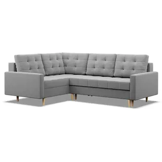 mebligo Links Ecksofa mit Schlaffunktion, Ottomane, Grau - Grau